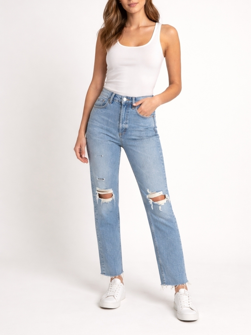 Citizens of Humanity Sabine High Rise Straight Jeans 24 Distressed Stretch 90s
